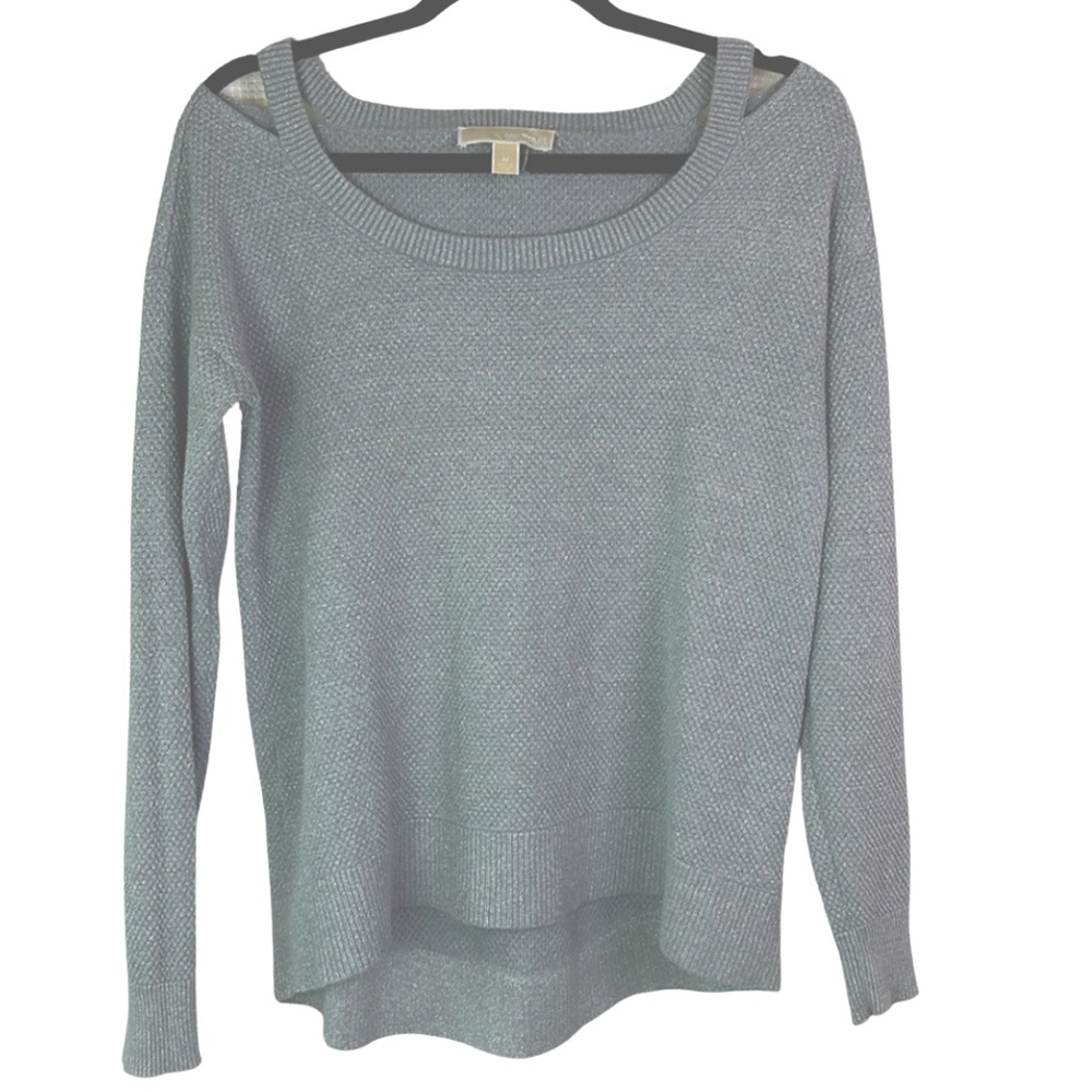 Michael Kors' Woman’s Silver Cold-Shoulder Sweater With Sparkle Size Medium